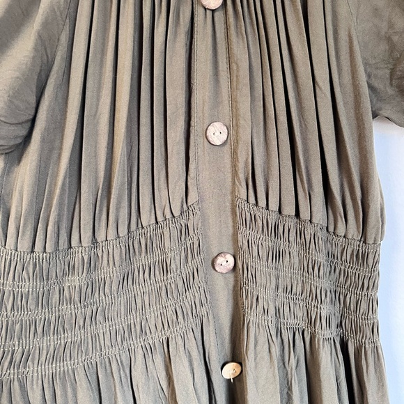 Leana Mode Olive Smocked Button-Down Maxi Dress - Size O/S Boho Chic - Picture 6 of 9